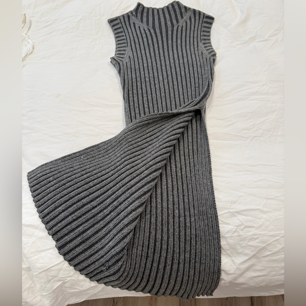 Express Gray Ribbed Asymmetrical Sleeveless Sweater Top